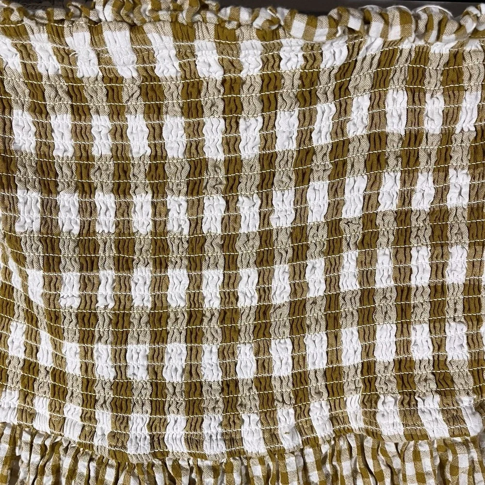 Avec Les Filles Cotton Check Tiered Smocked-Waist Maxi Skirt Tube Dress Size M - Picture 7 of 8